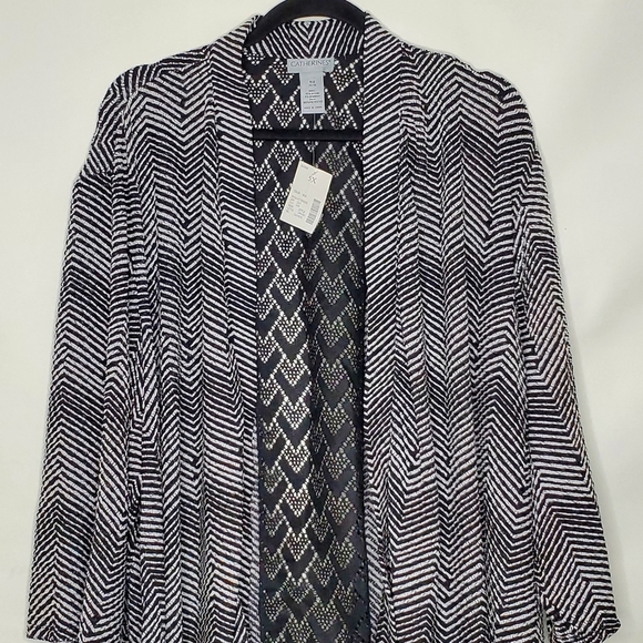 Catherines Chevron Stripe Open Front Stretch Cardigan Size 5X Asymmetric Hem NEW - Picture 3 of 14